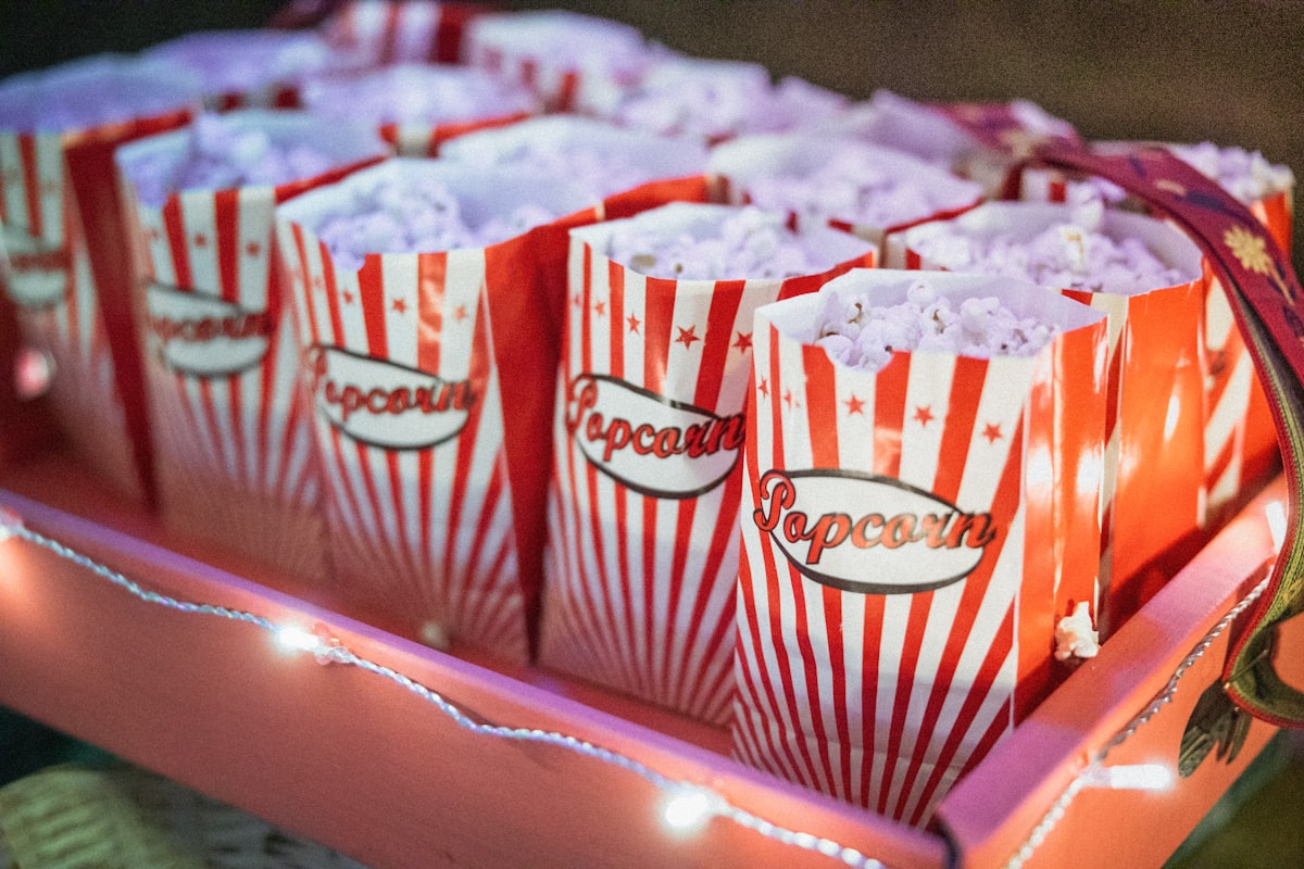 Boxes of fresh cinema popcorn